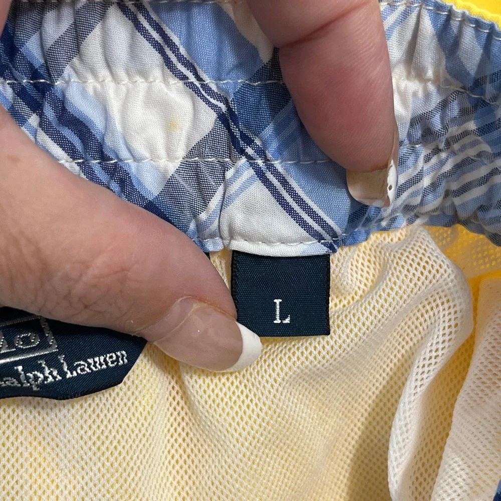 Polo Ralph Lauren Swim Trunks Men L Yellow Cargo Pocket Drawstring Beachwear